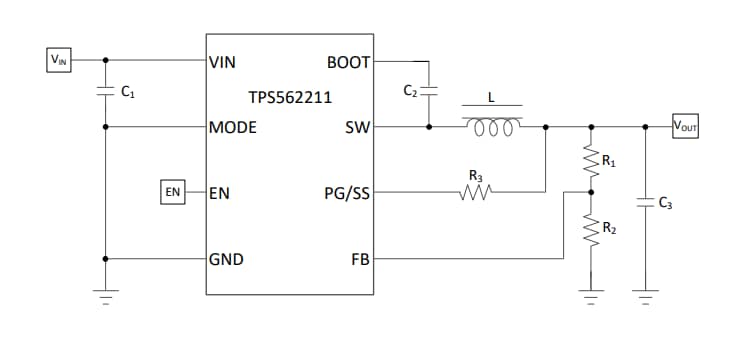 回路図 - Texas Instruments TPS562211 2A同期バックコンバータ